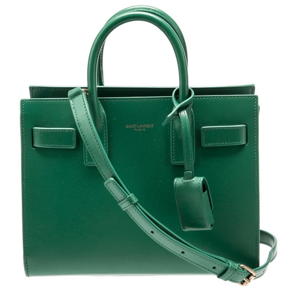 Saint Laurent Green Satchel with Structured Design and Detachable Strap